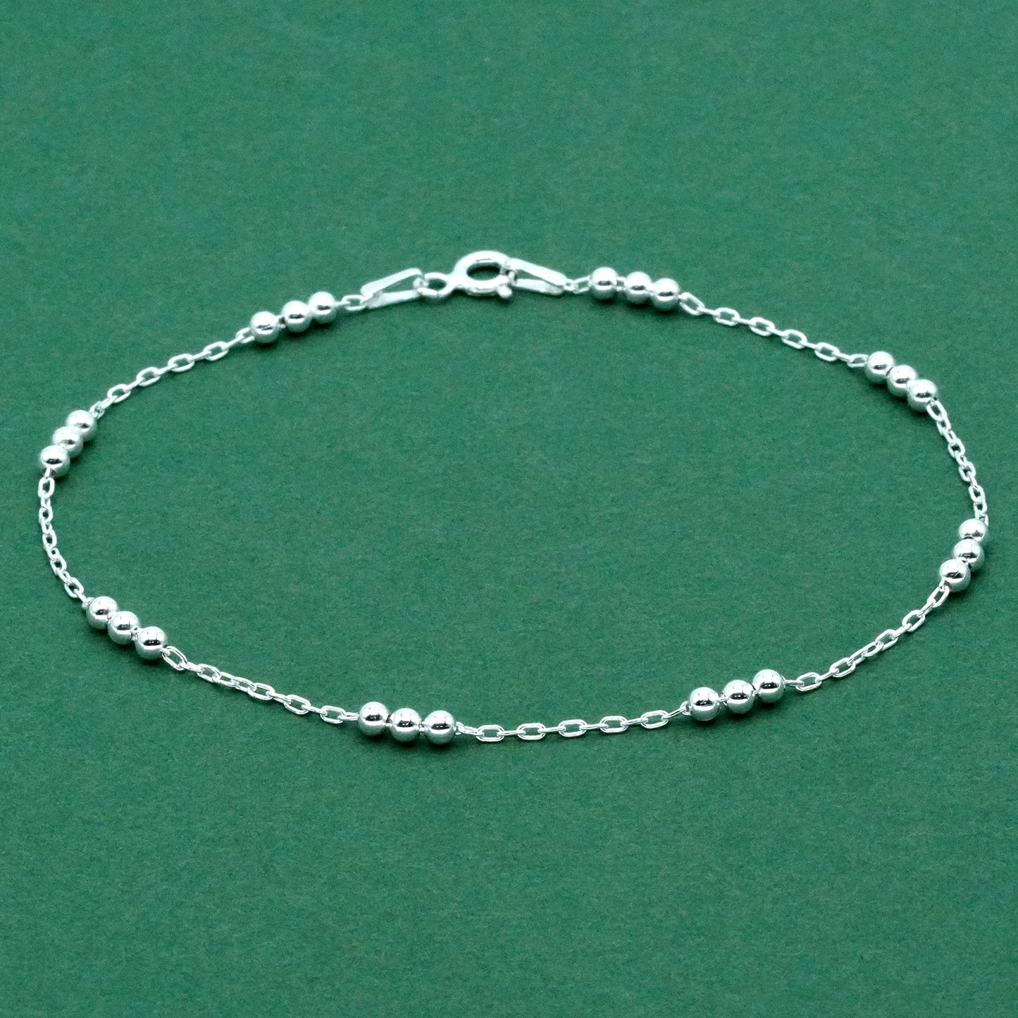 925 Sterling Silver Beaded Anklet, Station Chain Dainty Minimal Silver Anklet, Everyday Layering Jewellery