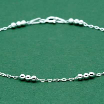 925 Sterling Silver Beaded Anklet, Station Chain Dainty Minimal Silver Anklet, Everyday Layering Jewellery