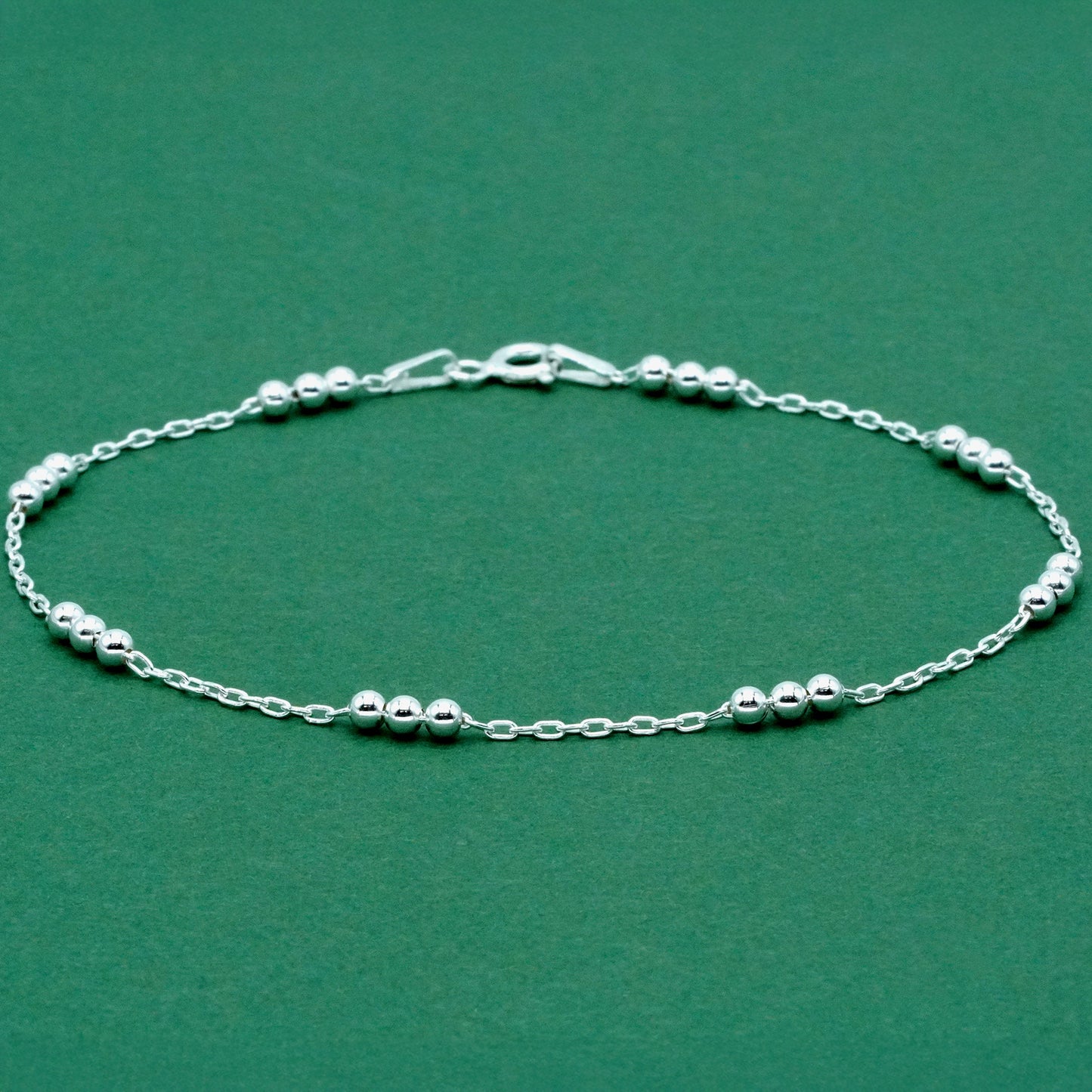 Sterling Silver Triple Beaded Bracelet – 925 Station/Anchor Chain