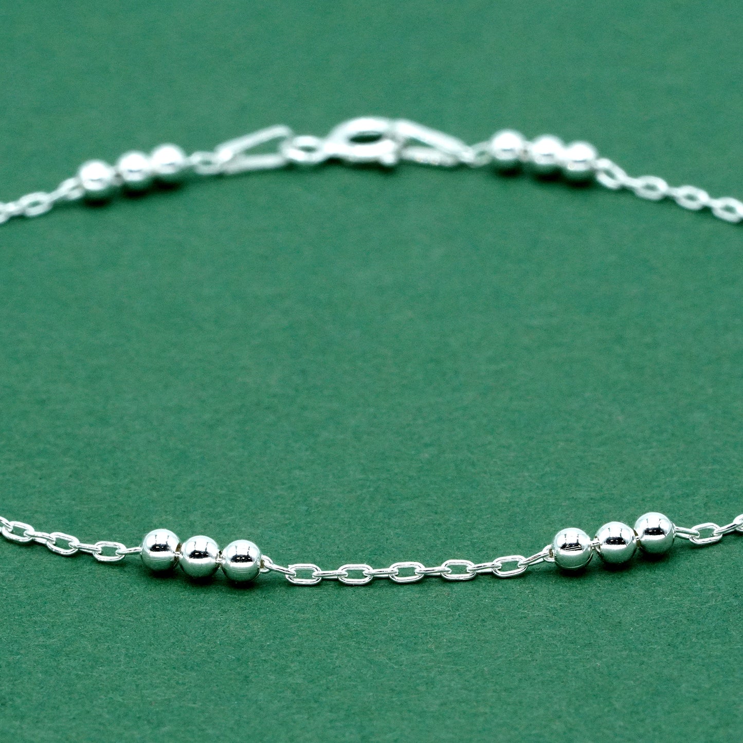 Sterling Silver Triple Beaded Bracelet – 925 Station/Anchor Chain