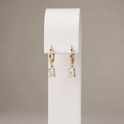 Gold Plated Baguette Stone Huggie Earrings