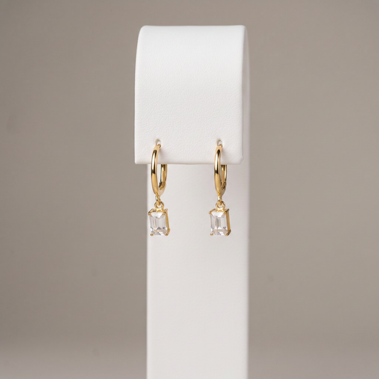 Gold Plated Baguette Stone Huggie Earrings
