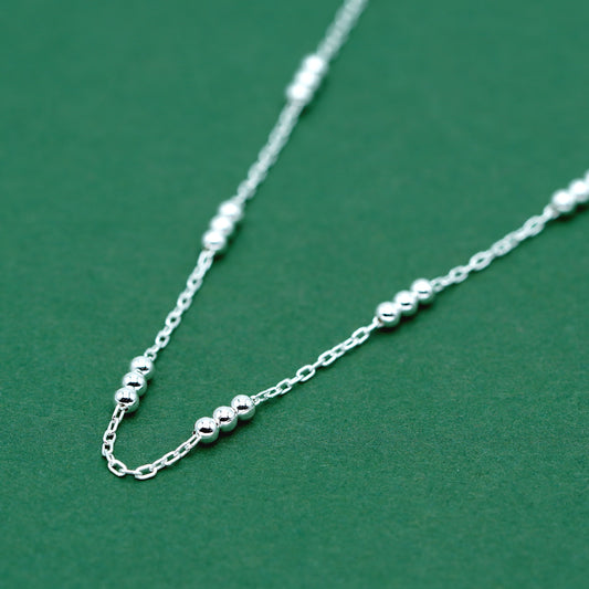 Sterling Silver Beaded Necklace – 925 Station Chain