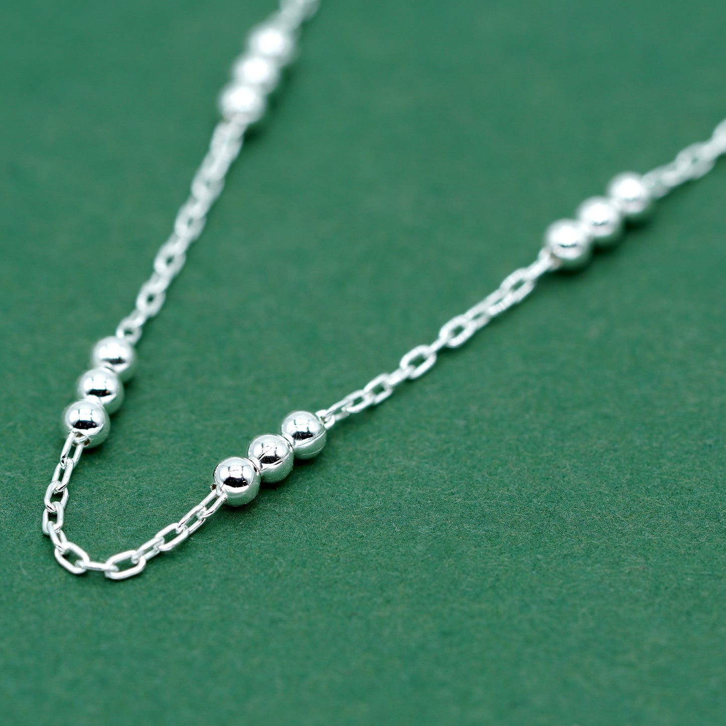 Sterling Silver Beaded Necklace – 925 Station Chain