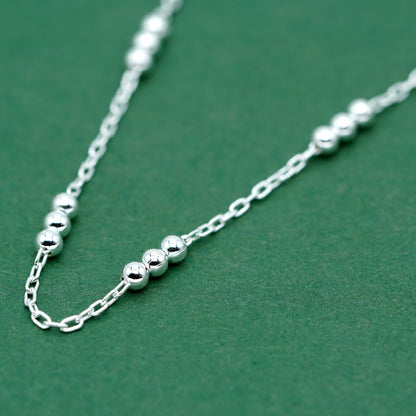 Sterling Silver Beaded Necklace – 925 Station Chain