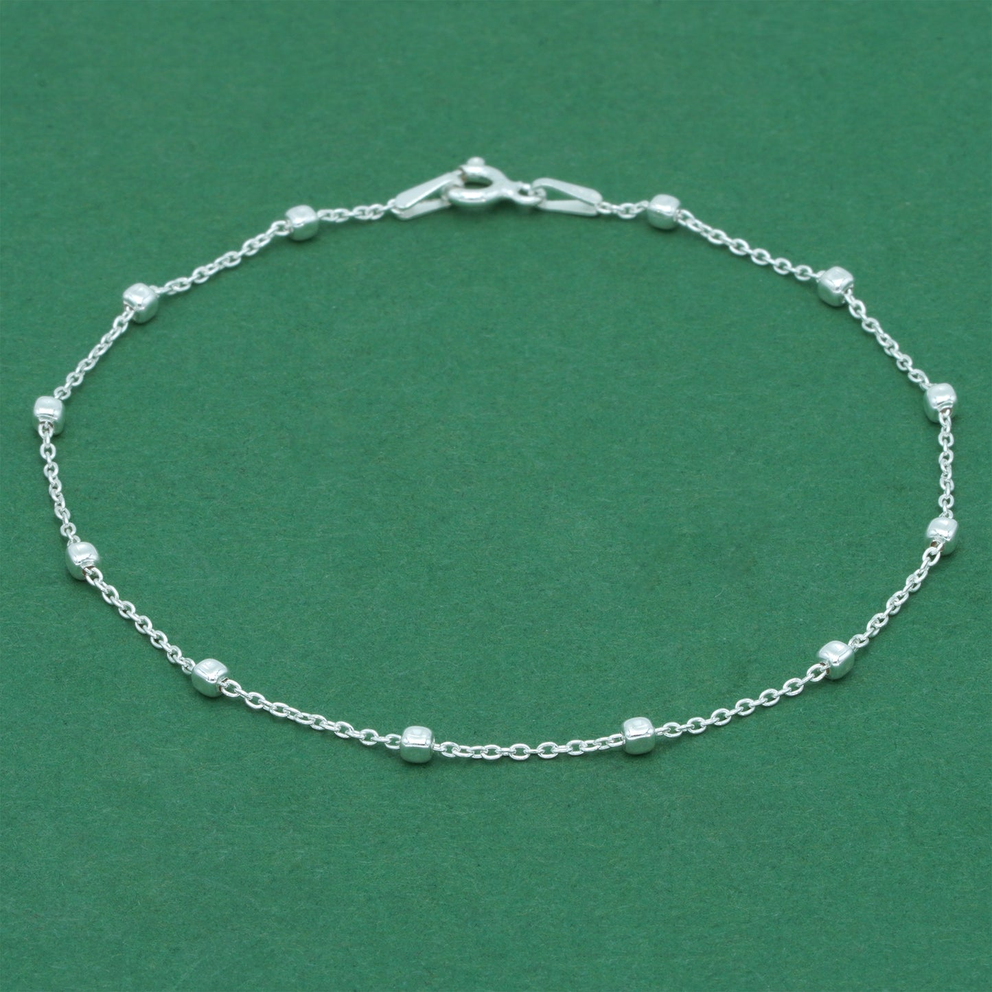 925 Sterling Silver Anchor Trace Beaded Cube Bracelet, Satellite Chain Silver Bracelet, Minimalist Dainty Everyday Jewellery