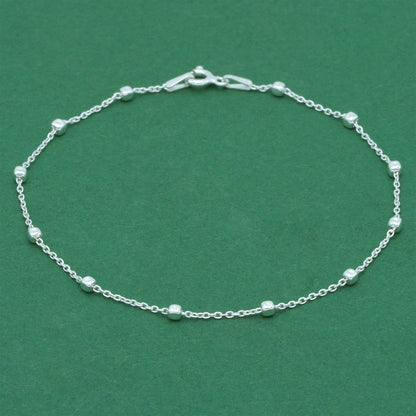 925 Sterling Silver Anchor Trace Beaded Cube Bracelet, Satellite Chain Silver Bracelet, Minimalist Dainty Everyday Jewellery