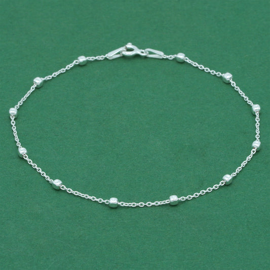 925 Sterling Silver Anchor Trace Beaded Cube Anklet, Satellite Chain Silver Anklet, Minimalist Dainty Everyday Foot Jewellery