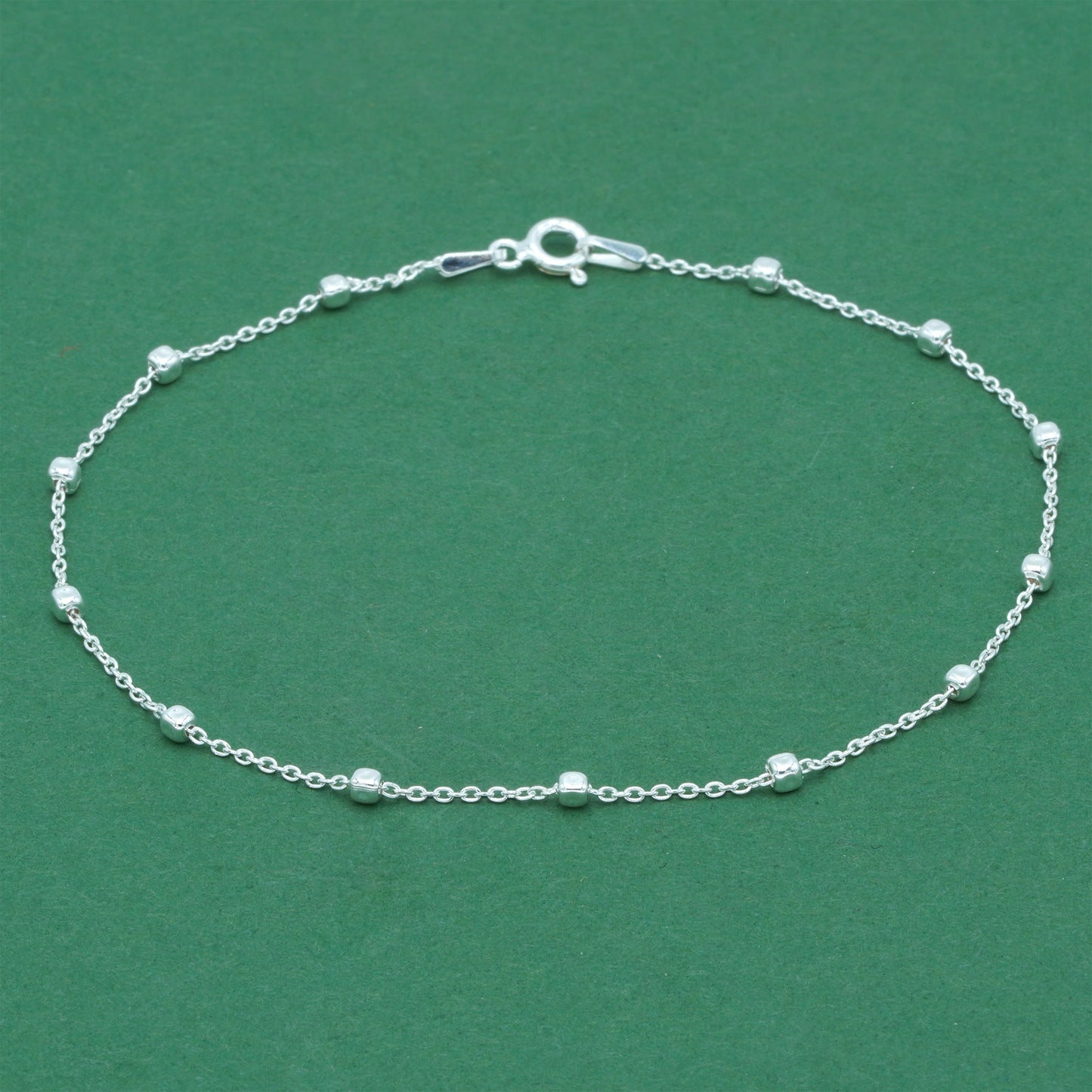 925 Sterling Silver Anchor Trace Beaded Cube Bracelet, Satellite Chain Silver Bracelet, Minimalist Dainty Everyday Jewellery