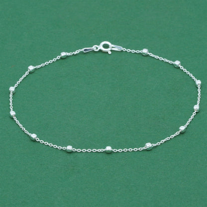 925 Sterling Silver Anchor Trace Beaded Cube Bracelet, Satellite Chain Silver Bracelet, Minimalist Dainty Everyday Jewellery