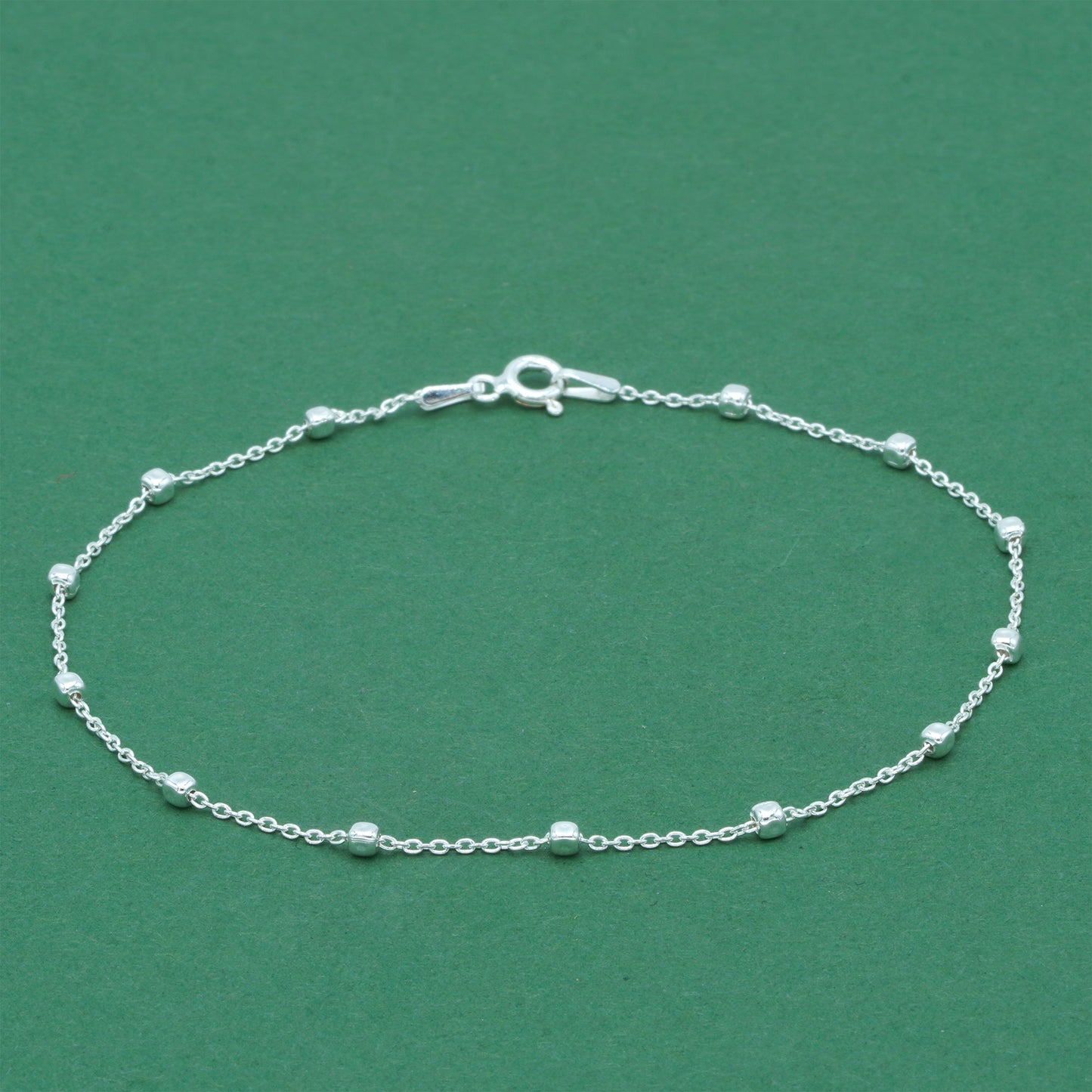 925 Sterling Silver Anchor Trace Beaded Cube Bracelet, Satellite Chain Silver Bracelet, Minimalist Dainty Everyday Jewellery