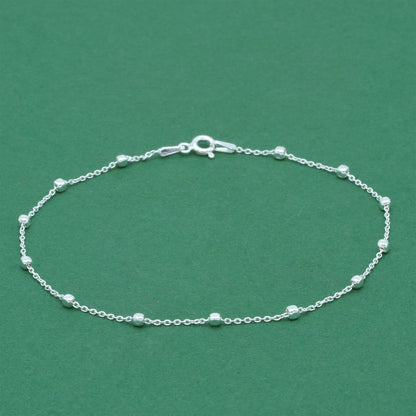 925 Sterling Silver Anchor Trace Beaded Cube Bracelet, Satellite Chain Silver Bracelet, Minimalist Dainty Everyday Jewellery