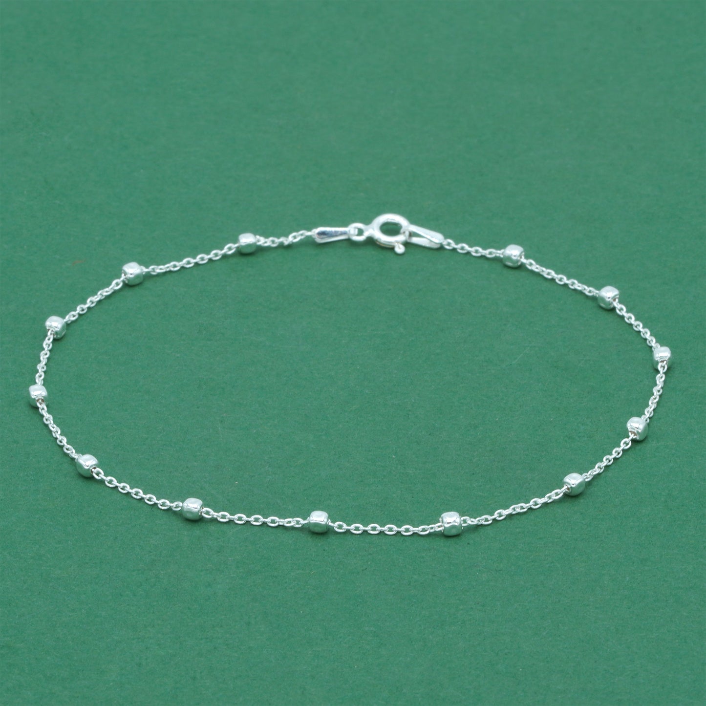 925 Sterling Silver Anchor Trace Beaded Cube Bracelet, Satellite Chain Silver Bracelet, Minimalist Dainty Everyday Jewellery
