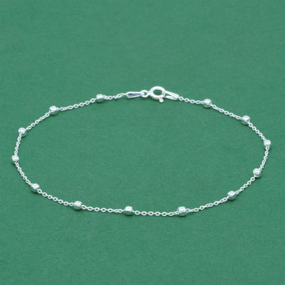 925 Sterling Silver Anchor Trace Beaded Cube Bracelet, Satellite Chain Silver Bracelet, Minimalist Dainty Everyday Jewellery