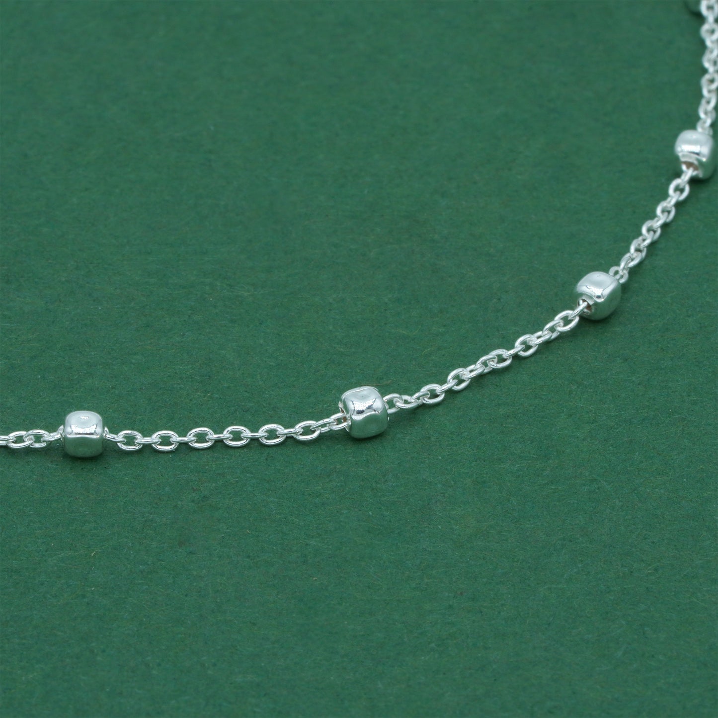 925 Sterling Silver Anchor Trace Beaded Cube Bracelet, Satellite Chain Silver Bracelet, Minimalist Dainty Everyday Jewellery