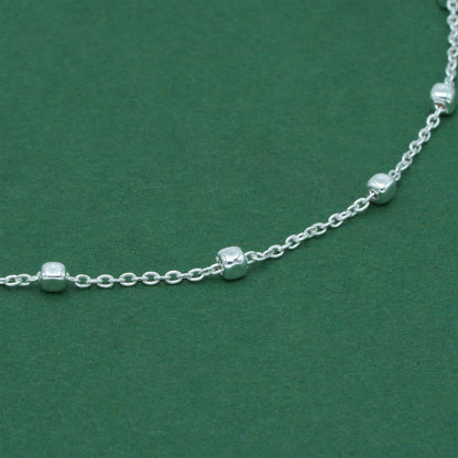 925 Sterling Silver Anchor Trace Beaded Cube Bracelet, Satellite Chain Silver Bracelet, Minimalist Dainty Everyday Jewellery