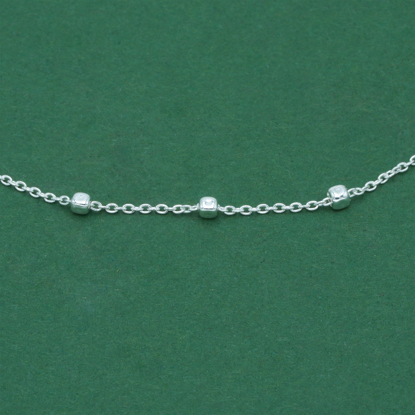 925 Sterling Silver Anchor Trace Beaded Cube Bracelet, Satellite Chain Silver Bracelet, Minimalist Dainty Everyday Jewellery