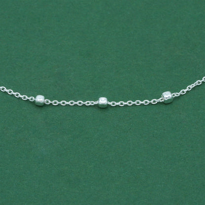 925 Sterling Silver Anchor Trace Beaded Cube Bracelet, Satellite Chain Silver Bracelet, Minimalist Dainty Everyday Jewellery