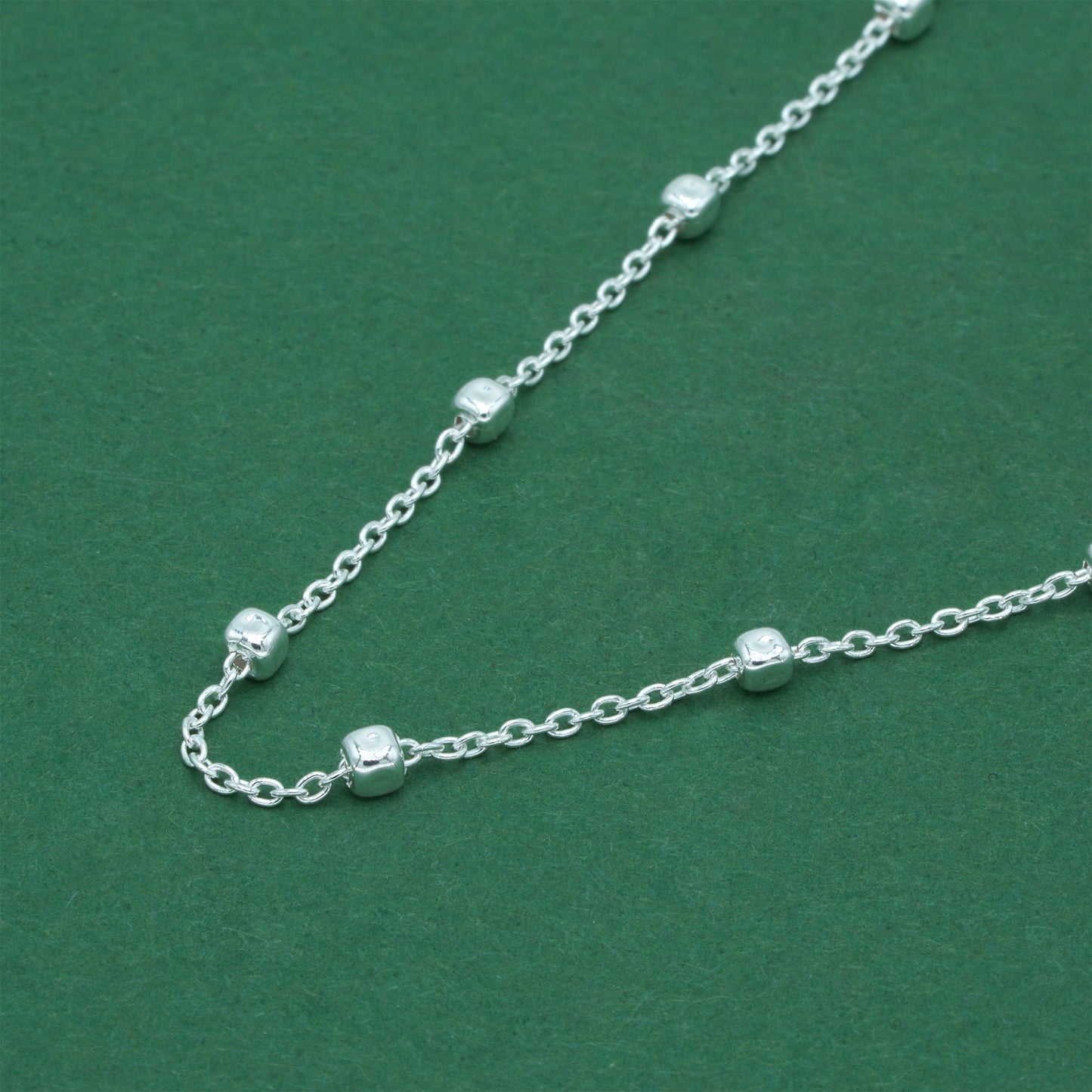 925 Sterling Silver Anchor Trace Beaded Cube Necklace, Satellite Chain Silver Necklace, Minimalist Dainty Everyday Layering Jewellery