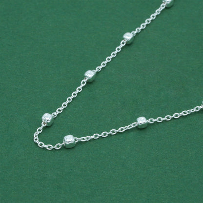 925 Sterling Silver Anchor Trace Beaded Cube Necklace, Satellite Chain Silver Necklace, Minimalist Dainty Everyday Layering Jewellery