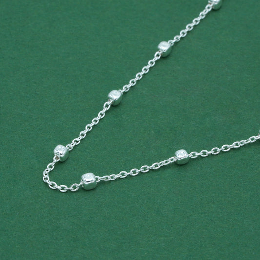 925 Sterling Silver Anchor Trace Beaded Cube Necklace, Satellite Chain Silver Necklace, Minimalist Dainty Everyday Layering Jewellery