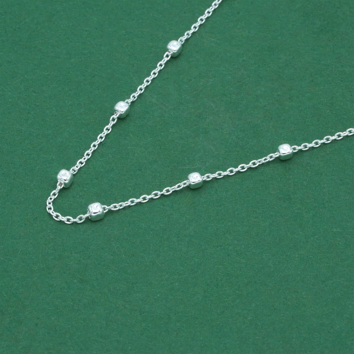 925 Sterling Silver Anchor Trace Beaded Cube Necklace, Satellite Chain Silver Necklace, Minimalist Dainty Everyday Layering Jewellery