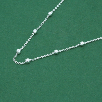 925 Sterling Silver Anchor Trace Beaded Cube Necklace, Satellite Chain Silver Necklace, Minimalist Dainty Everyday Layering Jewellery