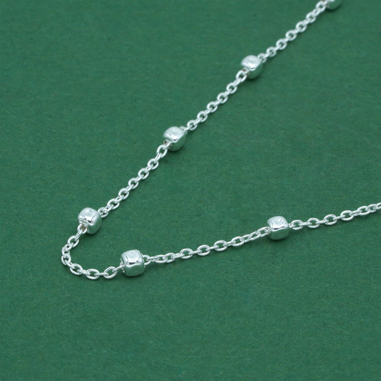 925 Sterling Silver Anchor Trace Beaded Cube Necklace, Satellite Chain Silver Necklace, Minimalist Dainty Everyday Layering Jewellery