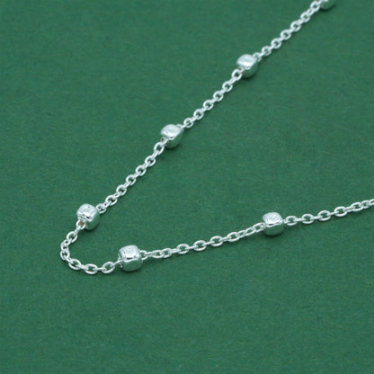 925 Sterling Silver Anchor Trace Beaded Cube Necklace, Satellite Chain Silver Necklace, Minimalist Dainty Everyday Layering Jewellery