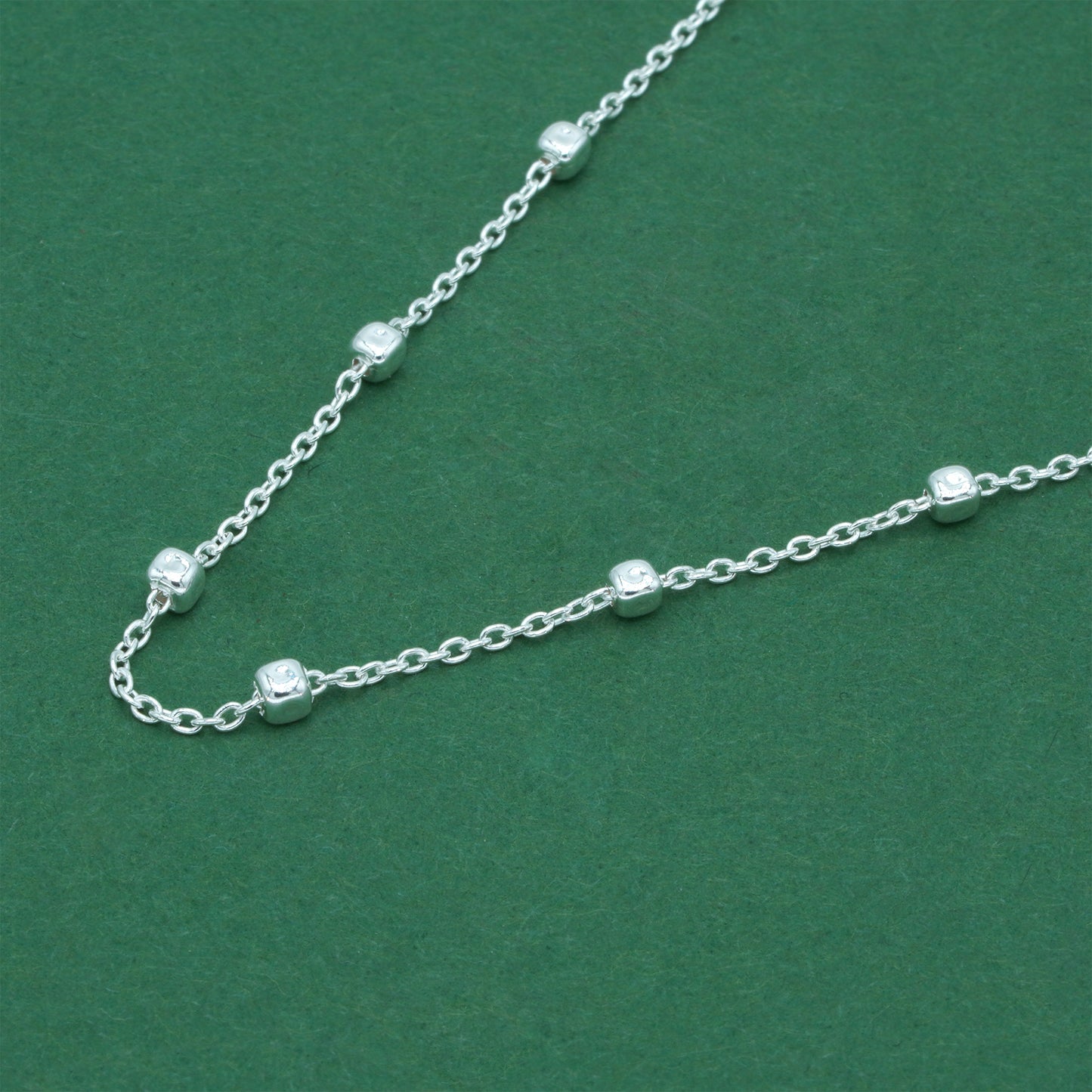 925 Sterling Silver Anchor Trace Beaded Cube Necklace, Satellite Chain Silver Necklace, Minimalist Dainty Everyday Layering Jewellery