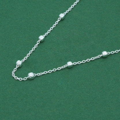 925 Sterling Silver Anchor Trace Beaded Cube Necklace, Satellite Chain Silver Necklace, Minimalist Dainty Everyday Layering Jewellery