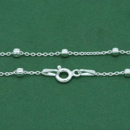 925 Sterling Silver Anchor Trace Beaded Cube Necklace, Satellite Chain Silver Necklace, Minimalist Dainty Everyday Layering Jewellery
