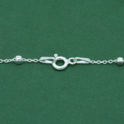 925 Sterling Silver Anchor Trace Beaded Cube Necklace, Satellite Chain Silver Necklace, Minimalist Dainty Everyday Layering Jewellery