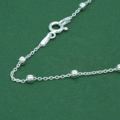 925 Sterling Silver Anchor Trace Beaded Cube Necklace, Satellite Chain Silver Necklace, Minimalist Dainty Everyday Layering Jewellery