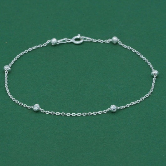 925 Sterling Silver Diamond Cut Beaded Bracelet, Satellite Chain Silver Bracelet, Minimalist Layering Everyday Jewellery