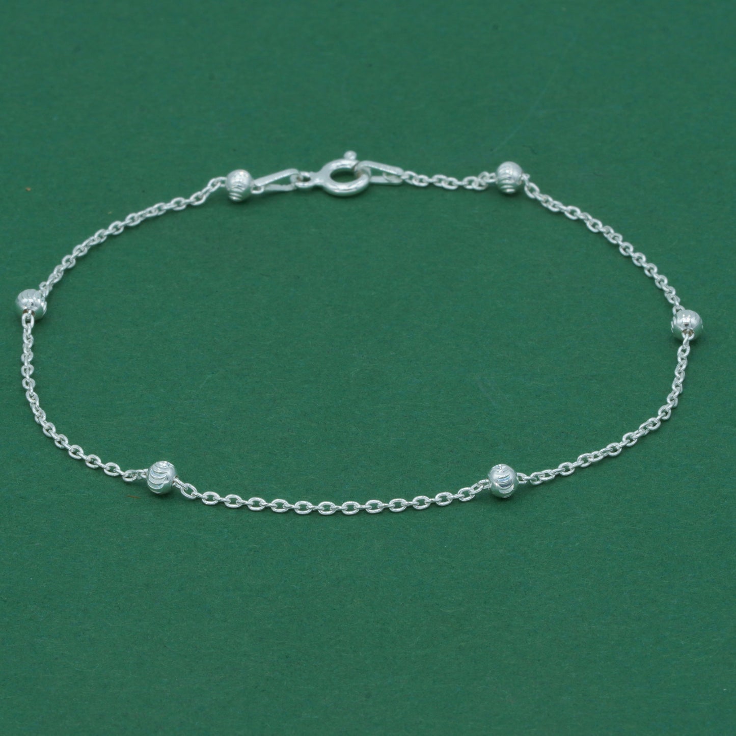 925 Sterling Silver Diamond Cut Beaded Anklet, Satellite Chain Silver Anklet, Minimalist Layering Everyday Foot Jewellery
