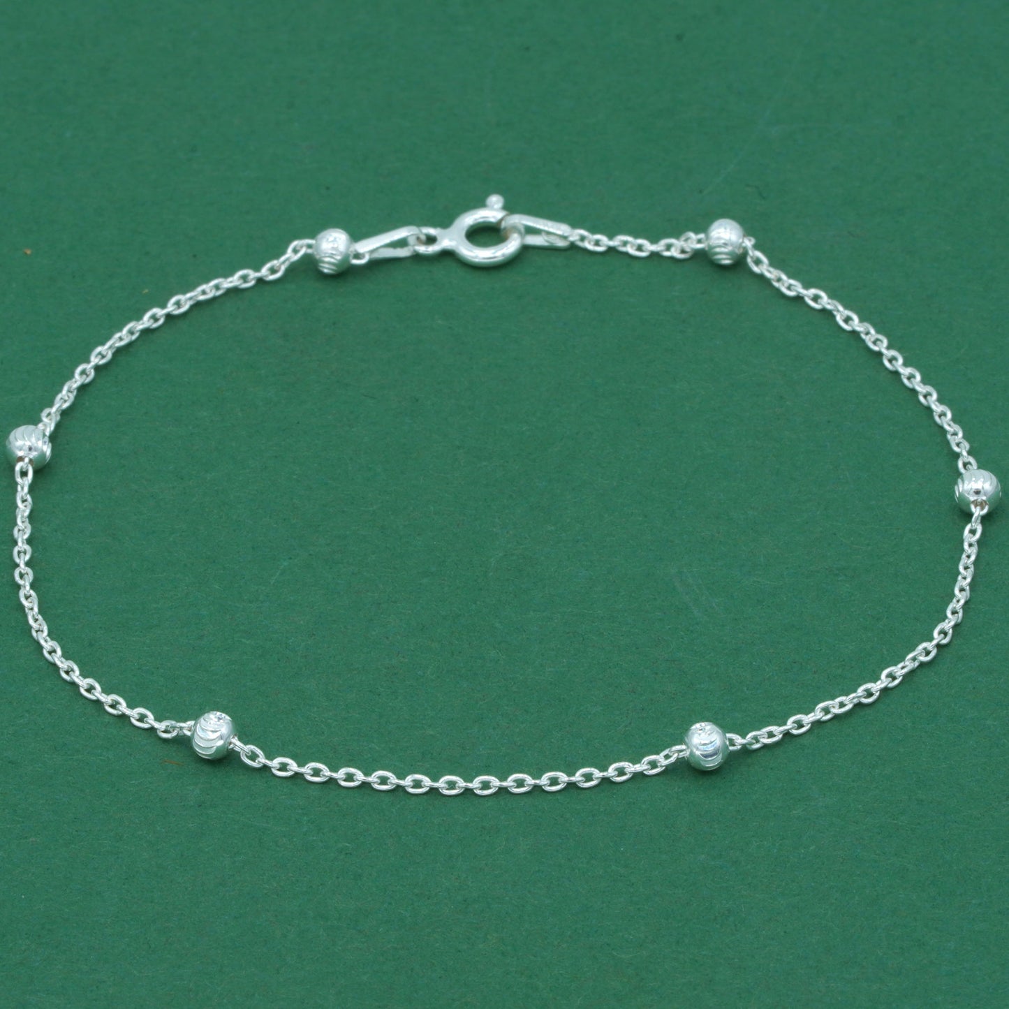 925 Sterling Silver Diamond Cut Beaded Bracelet, Satellite Chain Silver Bracelet, Minimalist Layering Everyday Jewellery