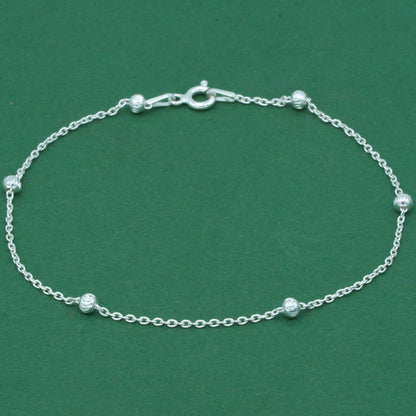 925 Sterling Silver Diamond Cut Beaded Anklet, Satellite Chain Silver Anklet, Minimalist Layering Everyday Foot Jewellery