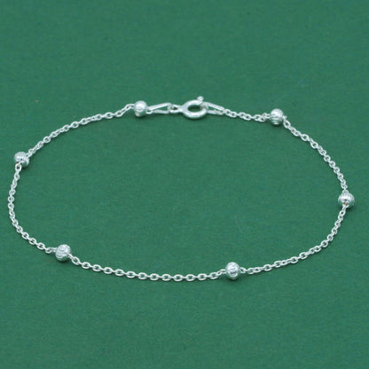 925 Sterling Silver Diamond Cut Beaded Bracelet, Satellite Chain Silver Bracelet, Minimalist Layering Everyday Jewellery