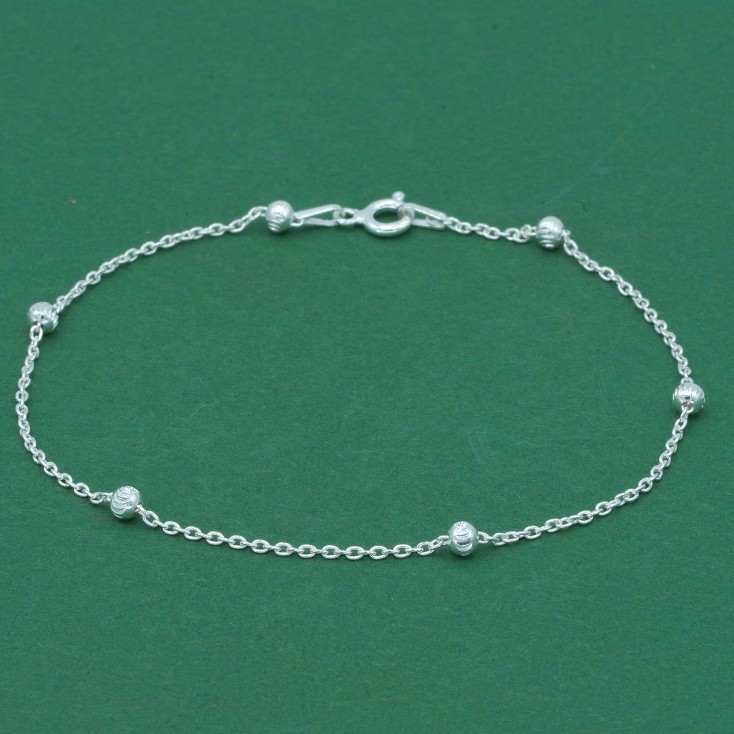 925 Sterling Silver Diamond Cut Beaded Anklet, Satellite Chain Silver Anklet, Minimalist Layering Everyday Foot Jewellery