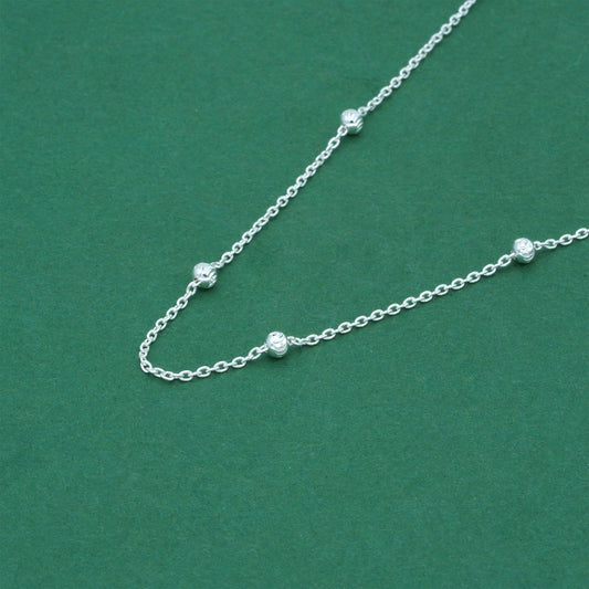 925 Sterling Silver Diamond Cut Beaded Necklace, Satellite Chain Silver Necklace, Minimalist Layering Everyday Jewellery