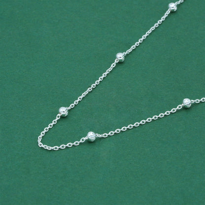 925 Sterling Silver Diamond Cut Beaded Necklace, Satellite Chain Silver Necklace, Minimalist Layering Everyday Jewellery
