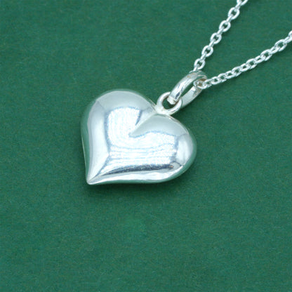 925 Sterling Silver Diamond Cut Anchor & Ball Moon Cut Chain With Puffed Heart Pendant Necklace – Valentine’s Day Romantic Gift for Her