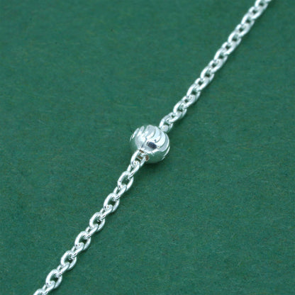925 Sterling Silver Diamond Cut Anchor & Ball Moon Cut Chain With Puffed Heart Pendant Necklace – Valentine’s Day Romantic Gift for Her