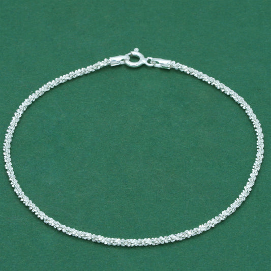 925 Sterling Silver Margherita Chain Bracelet, Textured Sparkle Silver Bracelet, Minimal Stacking Everyday Jewellery