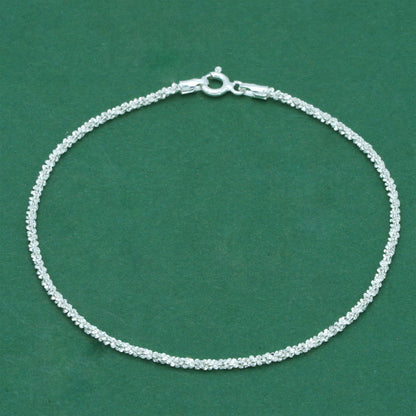 925 Sterling Silver Margherita Chain Bracelet, Textured Sparkle Silver Bracelet, Minimal Stacking Everyday Jewellery