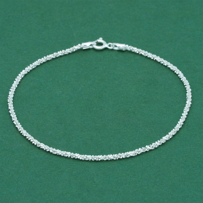 925 Sterling Silver Margherita Chain Bracelet, Textured Sparkle Silver Bracelet, Minimal Stacking Everyday Jewellery