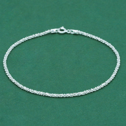 925 Sterling Silver Margherita Chain Bracelet, Textured Sparkle Silver Bracelet, Minimal Stacking Everyday Jewellery
