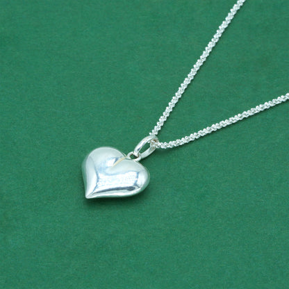 925 Sterling Silver Margherita Chain With Puffed Heart Pendant Necklace – Valentine’s Day Romantic Gift for Her, Minimalist Silver Jewellery