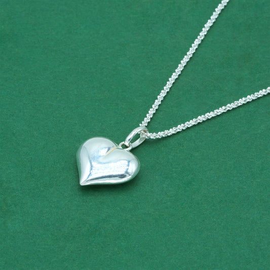 925 Sterling Silver Margherita Chain With Puffed Heart Pendant Necklace – Valentine’s Day Romantic Gift for Her, Minimalist Silver Jewellery